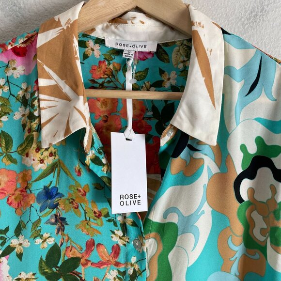 NEW Rose + Olive Womens Plus 1X Floral Button Up Shirt 3/4 Sleeve Blouse Top - Picture 6 of 10